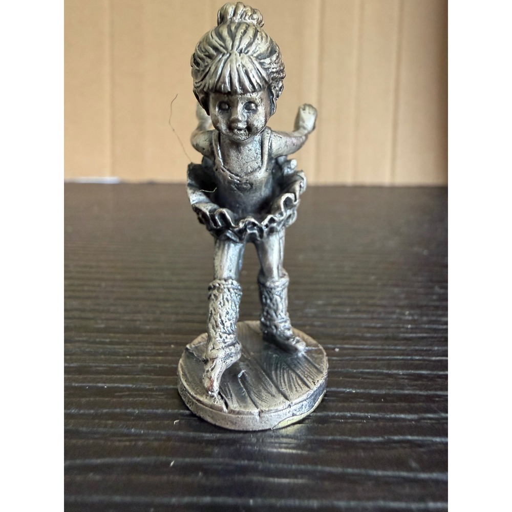 Vintage Enesco Mini  Pewter Ballerina Figurine Small Silver Tone Dance Sculpture